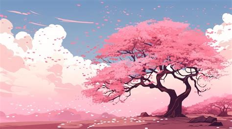 Premium Photo | Anime cherry blossom tree pink background design