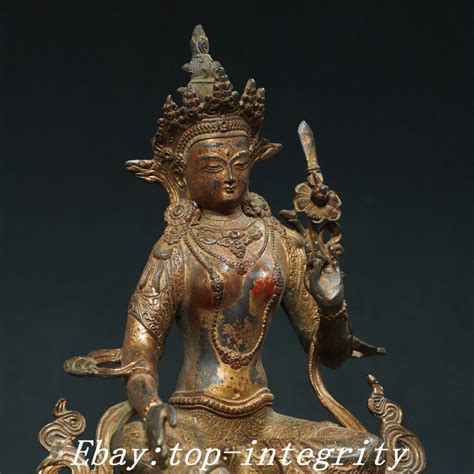 Old Tibet Bronze Gilt Green Tara Kwan Yin Guan Yin Goddess Buddha