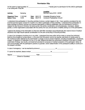 Fillable Online Permission Slips Boy Scout Troop 96 Fax Email Print