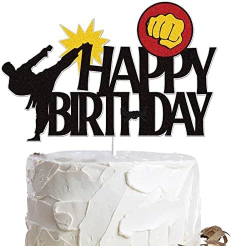 Karate Happy Birthday Cake Topper Black Glitter Kung Fu Black Belt