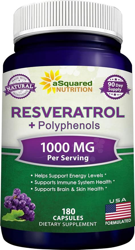 Asquared Nutrition Natural Resveratrol With Red Wine Extract 180 Capsules Trans