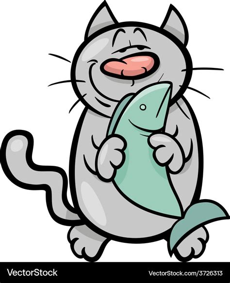 Happy Cat With Fish Cartoon Royalty Free Vector Image