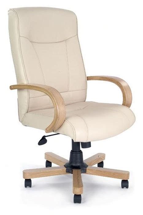 Cream Leather Office Chair Oak Arms And Base Knightsbridge