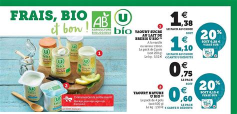 Promo Yaourt Sucre Au Lait De Brebis U Bio Yaourt Nature U Bio Chez U