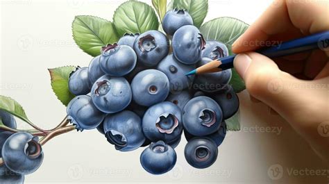 3D Art Presenting Image of Hand Drawing Realistic Blueberry with Pencil. . 25462749 Stock Photo ...