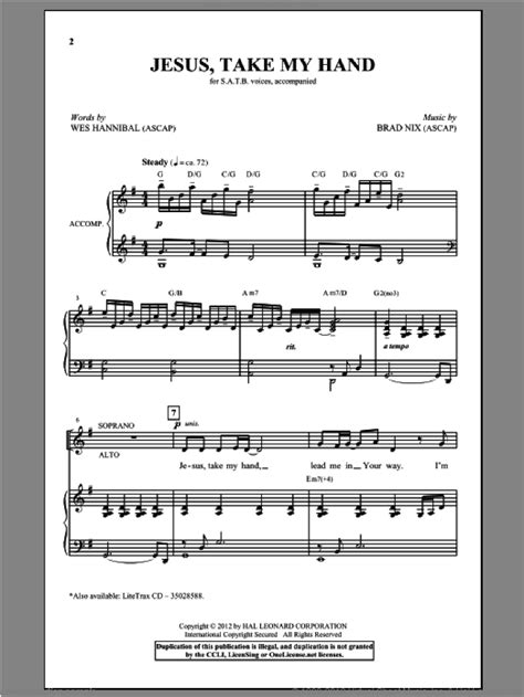 Nix Jesus Take My Hand Sheet Music For Choir Satb Soprano Alto