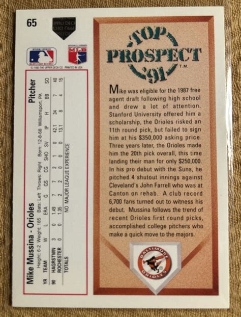 Upper Deck Top Prospect Mike Mussina Rookie Ebay