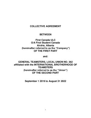 Fillable Online Collective Agreement Between First Canada Ulc Fax