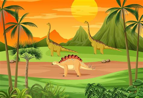 Prehistoric Forest Background With Dinosaur Cartoon 6611389 Vector Art