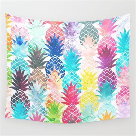 Hawaiian Pineapple Pattern Tropical Watercolor Wall Tapestry Tapestry