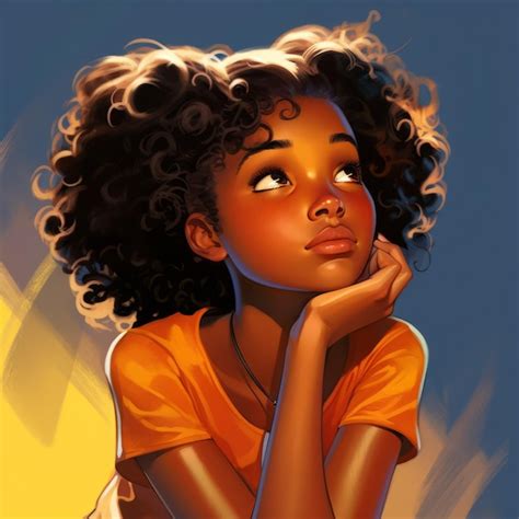 Premium Ai Image Black Girl In Thinking And Doubts Pose Cartoon