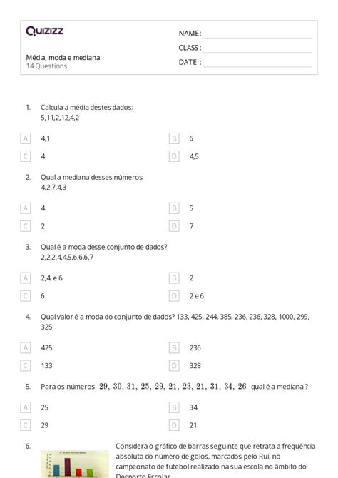 Mais De Planilhas M Dia Mediana E Moda No Quizizz Gratuito E