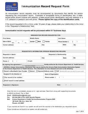 Adhs Immunization Record Request Form Fill Online Printable