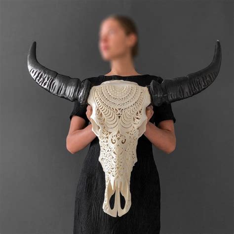 Authentic Hand Carved Large White Water Buffalo Skull Catawiki