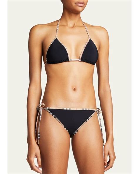 Burberry Check Trimmed Two Piece Bikini Set In Black Lyst