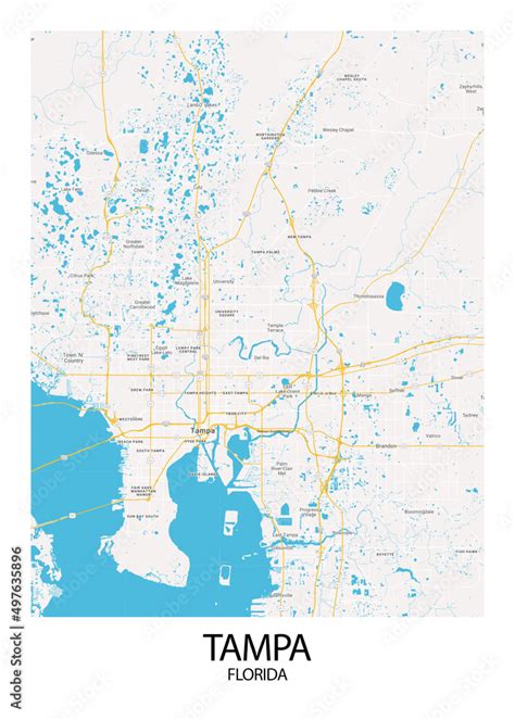 Poster Tampa - Florida map. Road map. Illustration of Tampa - Florida ...