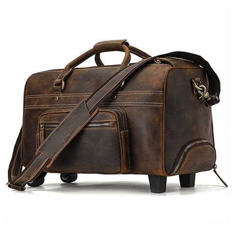 Genuine Leather Large Luggage Wheels Duffle Bag