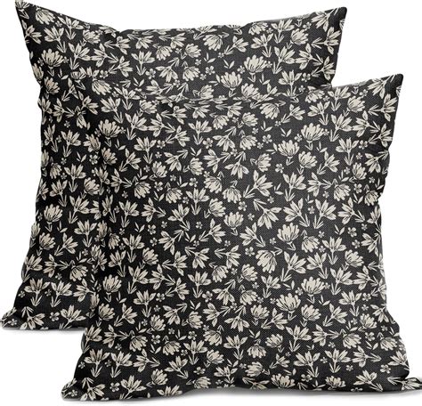 Vintage Floral Pillow Covers 18x18 Set Of 2 Black Old White Floral