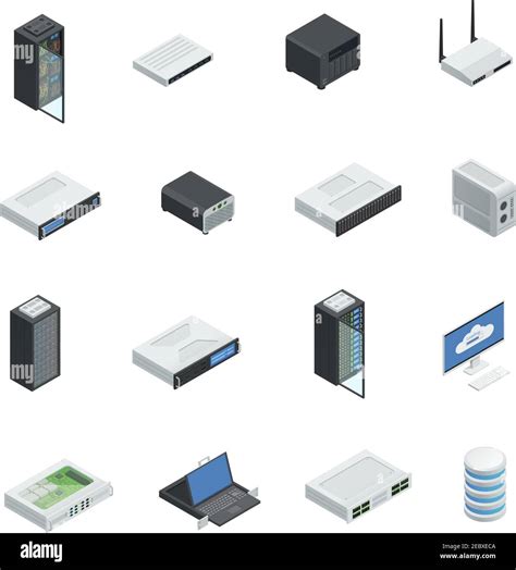 Datacenter Server Cloud Computing Isometric Icons Set With Isolated