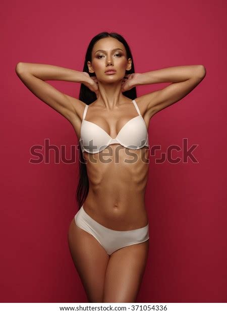 Skinny Girl Dark Straight Hair Almondshaped Stock Photo