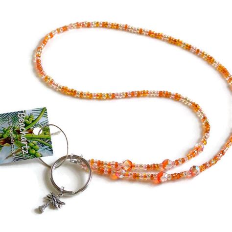 Orange Coral Beaded Lanyard Boho Beach Lanyard ID Badge Lanyard