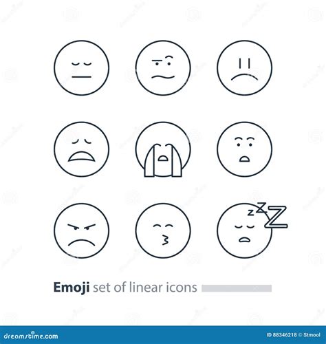 Emoji Icons, Emoticon Symbols, Face Expression Signs, Minimalistic ...