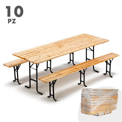 Table De Brasserie Bancs En Bois 3 Jambes Pliant Ensemble 220 X 80 10 Pcs