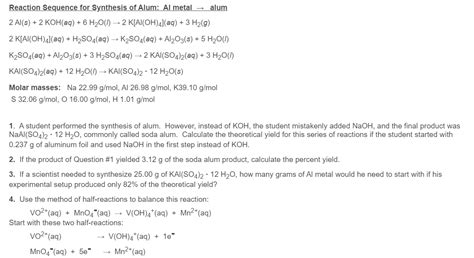 Solved Reaction Sequence For Synthesis Of Alum Al Metal Chegg