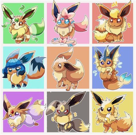 Some Very Cute Pokemons In Different Colors And Sizes All With