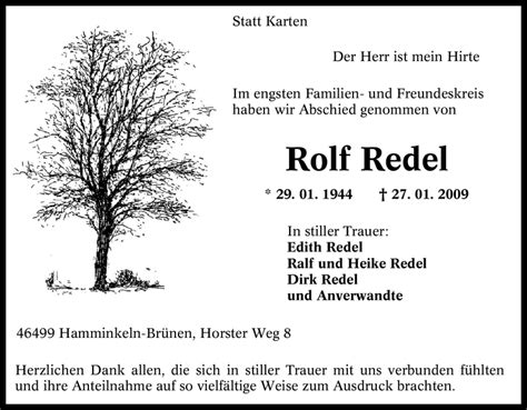 Traueranzeigen Von Rolf Redel Trauer In Nrw De