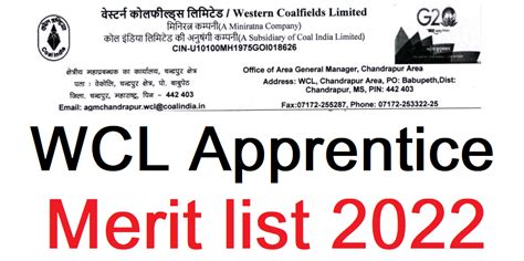 Western Coalfields Limited Chandrapur Apprentice Merit List