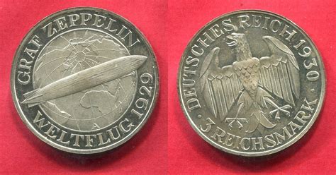 Deutschland Weimarer Republik Germany 3 Mark 1930 A Zeppelin World