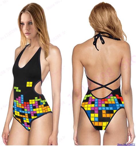 Tetris Bathing Suit Brazilian Purple Sexy Backless Bikinis Summer V