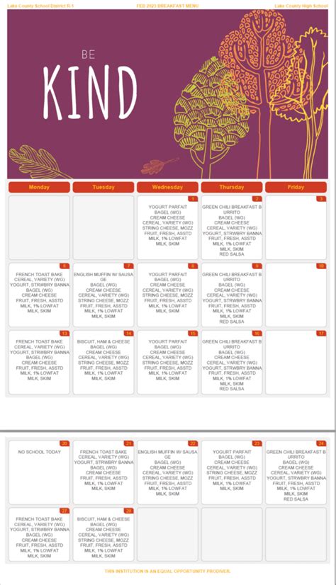 LCHS Breakfast and Lunch Menus February 2023 – Lake County School District