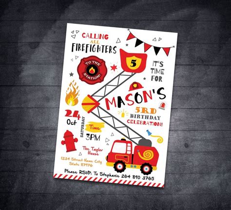 A Birthday Card With A Fire Truck On It