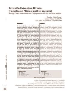 Inversión Extranjera Directa y empleo en México inversi 243 n