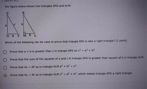 Free Figure Below Shows Two Triangles Efg And Klm Brainly