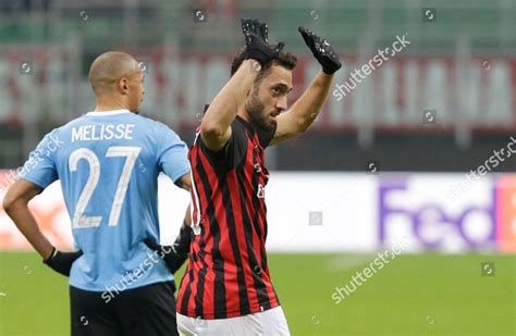 Ac Milans Hakan Calhanoglu Right Celebrates Editorial Stock Photo