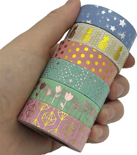 UOOOM 6 Rolle 10m x 15mm Washi Tape Set Schön Farbe Gold Kupfer Silber