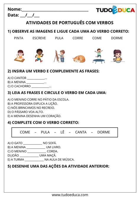 Atividade Verbo 2 Ano Fundamental - 3 Atividades de Português com Verbos para 2º ano