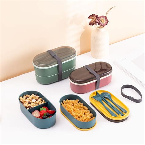 Jual Lunch Box Kotak Bekal Makan 2 Susun Karet Siang Bento Set 700ml