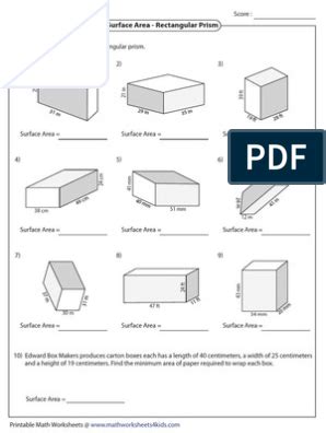 Free surface area of rectangular prism worksheet pdf, Download Free ...