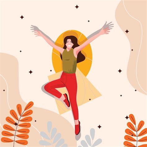 Premium Vector Happy Woman Jumping In The Air Vector Illustration In