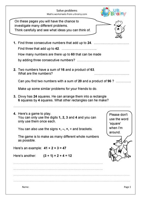 Free Printable Problem Solving Worksheets