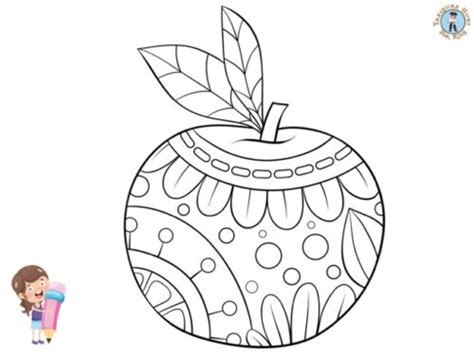 Apple Coloring Page with details - Treasure hunt 4 Kids