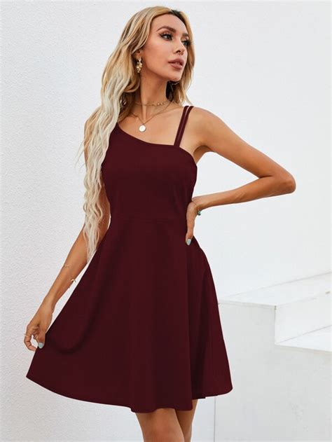 Shein Lune Vestido De Hombros Con Tira Asimétrica Moda De Mujer