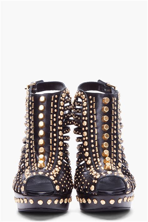 Alexander McQueen Black Studded Heels - Lyst