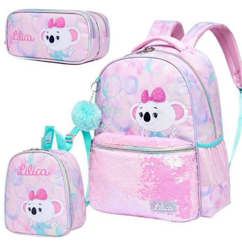 Kit Mochila Costas Lancheira T Rmica Estojo Duplo Bubbles Escolar