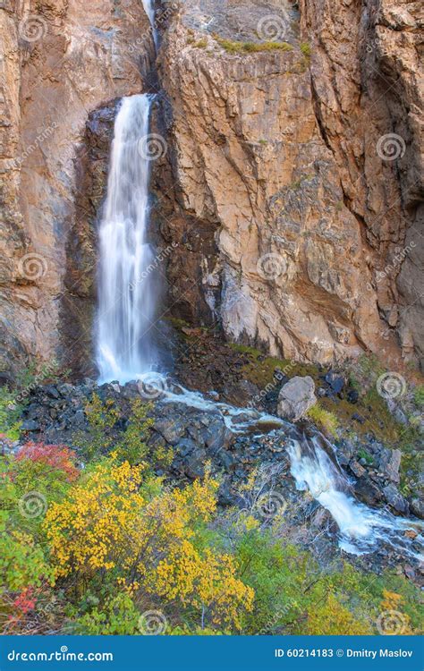 Waterfall in the Autumn Mountains Stock Image - Image of river, lush ...