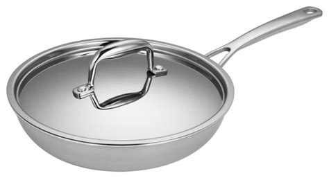 10 Inch Triple Ply Stainless Steel Fry Pan With Lid Modern Frying Pans And Skillets By